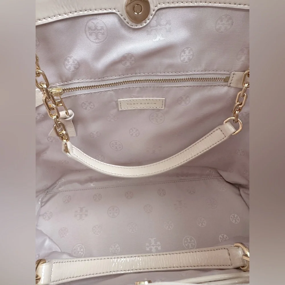Tory Burch Light Pink Tote Bag EUC Light Oak Charlie Patent Tote Leather